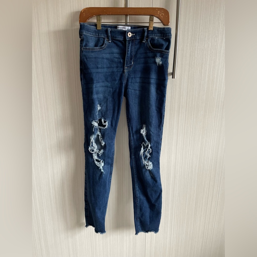 Abercrombie Kids distressed dark wash high rise jeans‎ leggings size 15/16